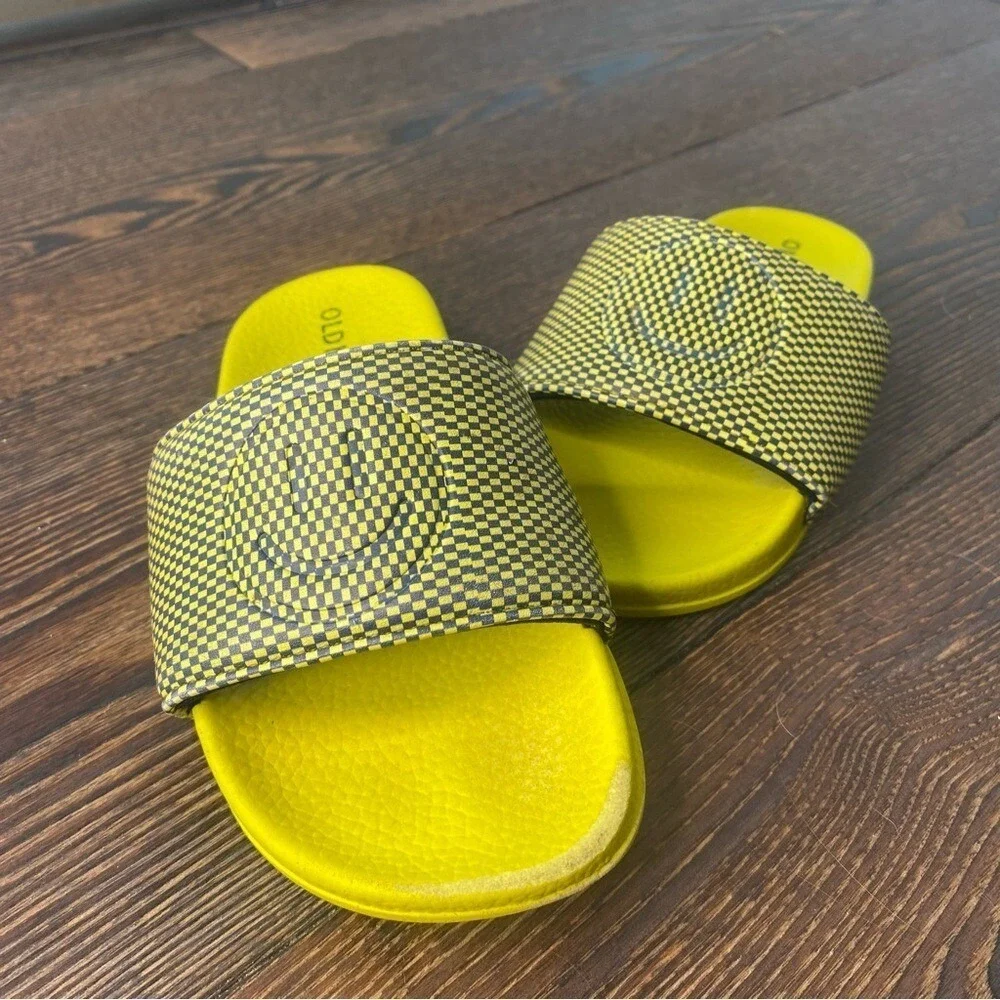 Old Navy Kids Yellow Smiley Sandals Sporty Slip-On Slides Cushy Summer Sz‎ 12/13